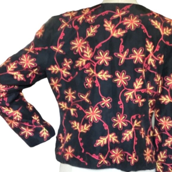 Maggy L Silk Embroidered Flower Button-Up Lady Jacket Sz 10 Black #110L - Picture 6 of 7